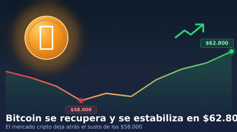 Bitcoin se recupera y se estabiliza en $62.800: el mercado cripto deja atrás el susto de los $58.000